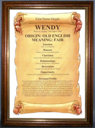 Framed Wendy Name Meaning Gift