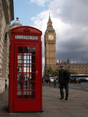 Business Scene London with Big Ben and Red Telephone Box